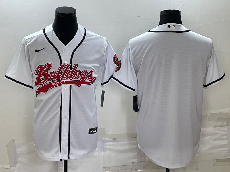 Georgia Bulldogs Blank White With Patch Cool Base Stitched Baseball Jersey - Click Image to Close